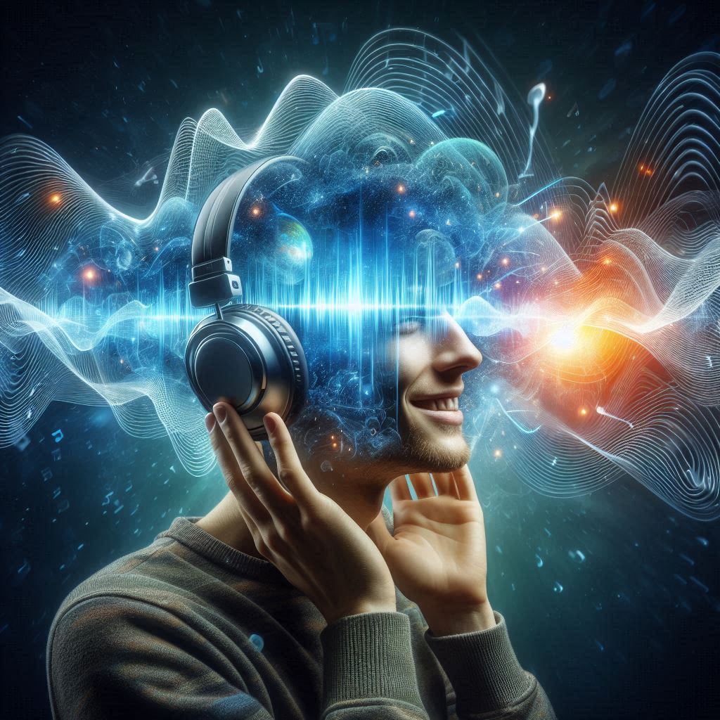 Una persona escuchando un sonido alucinante o brain flossing 8d con sus auriculares
